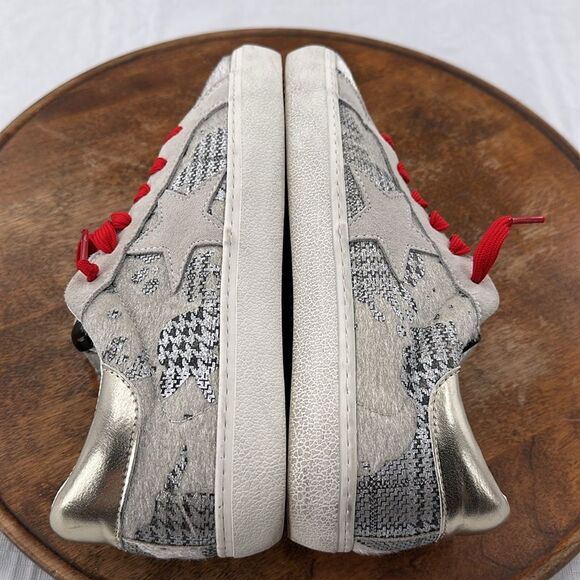 Steve Madden Shoes Wm 10 M Philosophy Lace Up Star Houndstooth Metallic Gold - Picture 7 of 13